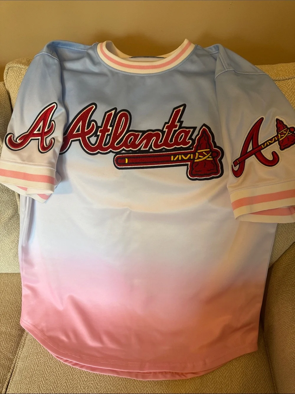 Atlanta Kids Gradient Baseball Jersey — Light Blue & Pink